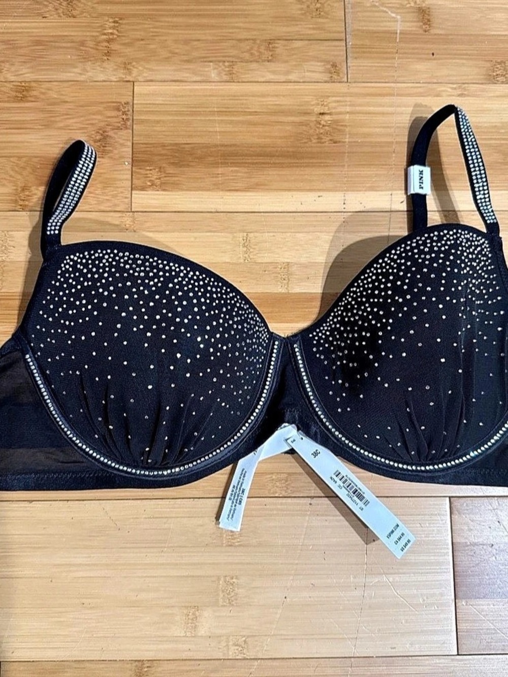 Victoria's Secret Rhinestone Underwire Bra in Black Size 38C NWT